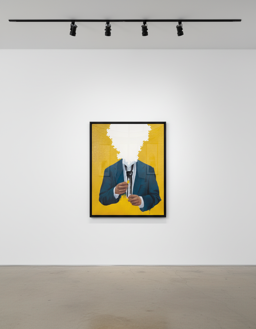 Sage Barnes - The Missing Piece (Yellow), 2023, Acrylic and puzzle pieces on wood panel