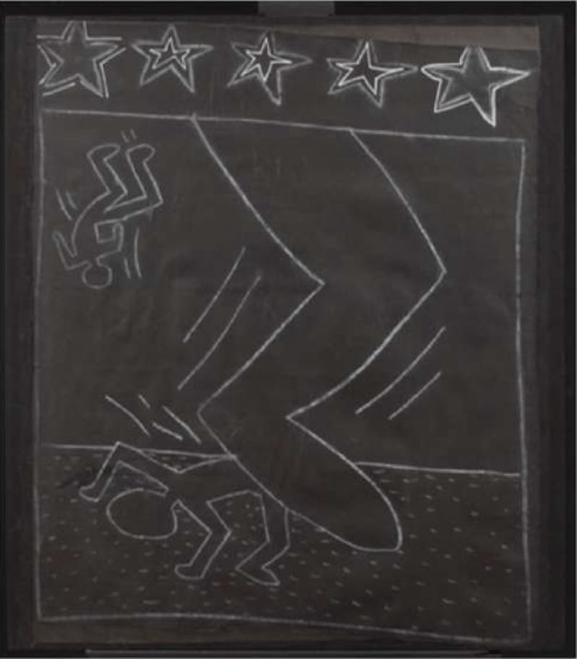 Keith Haring - Untitled (American Power), 1982, White chalk on black matte subway advertising paper, affixed to jute canva...