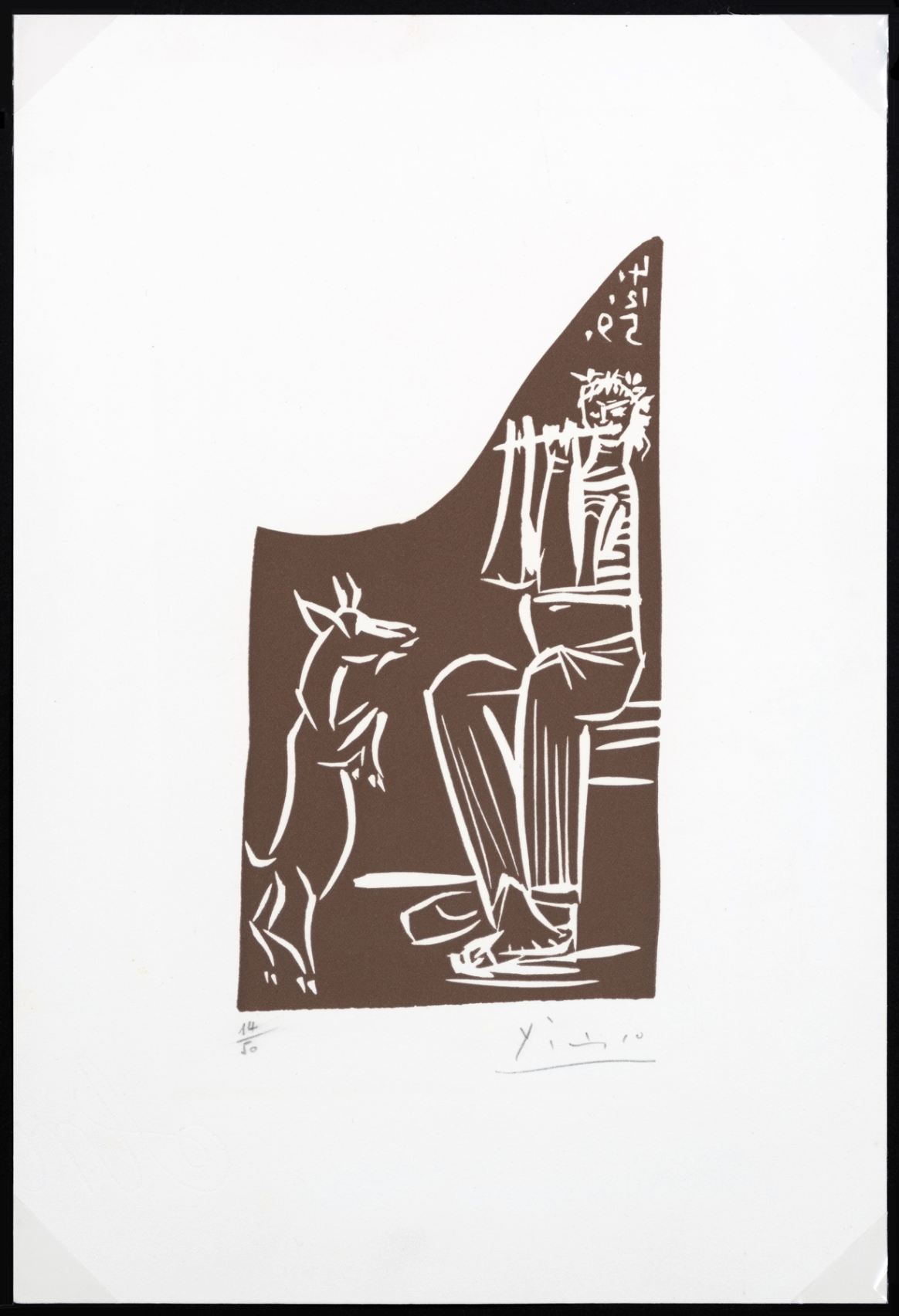 Pablo Picasso - Faune et Chévre, 1959, Linocut of Arches Paper
Signed in Pencil
