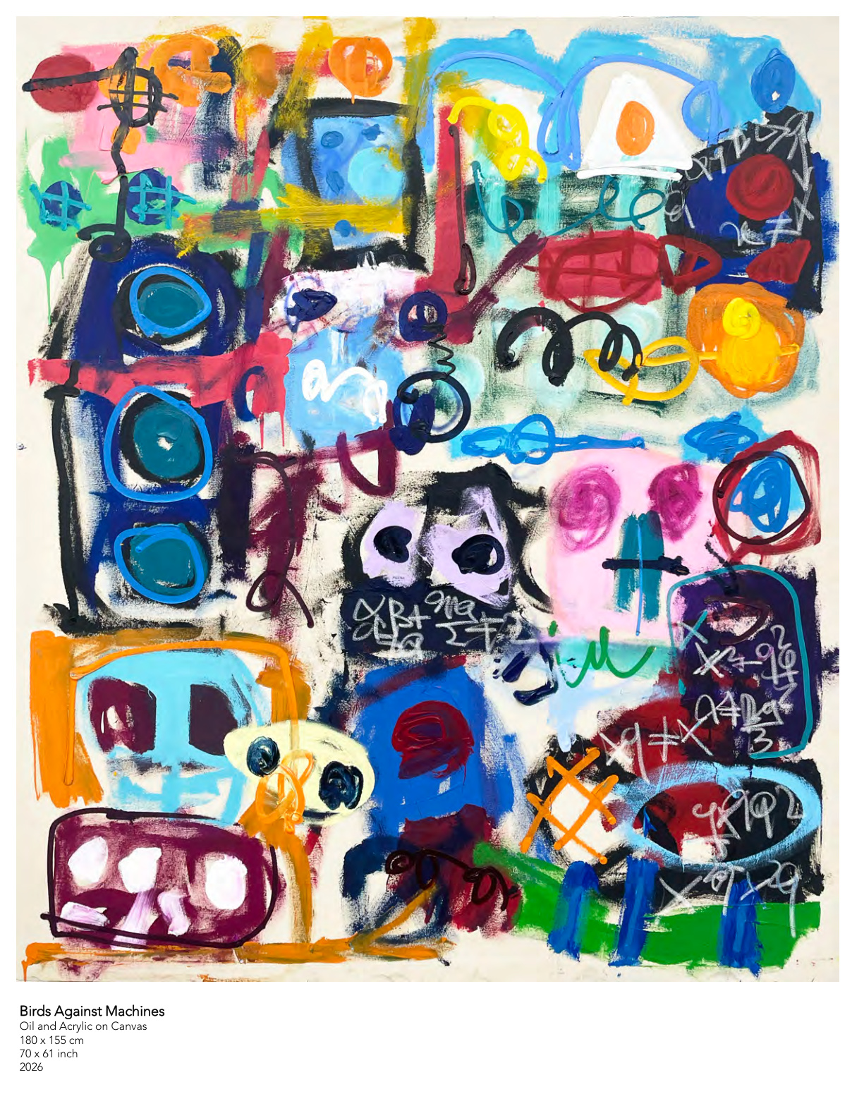 Taher Jaoui - Birds Against Machines (Version 2), 2026, Oil and Acrylic on Canvas