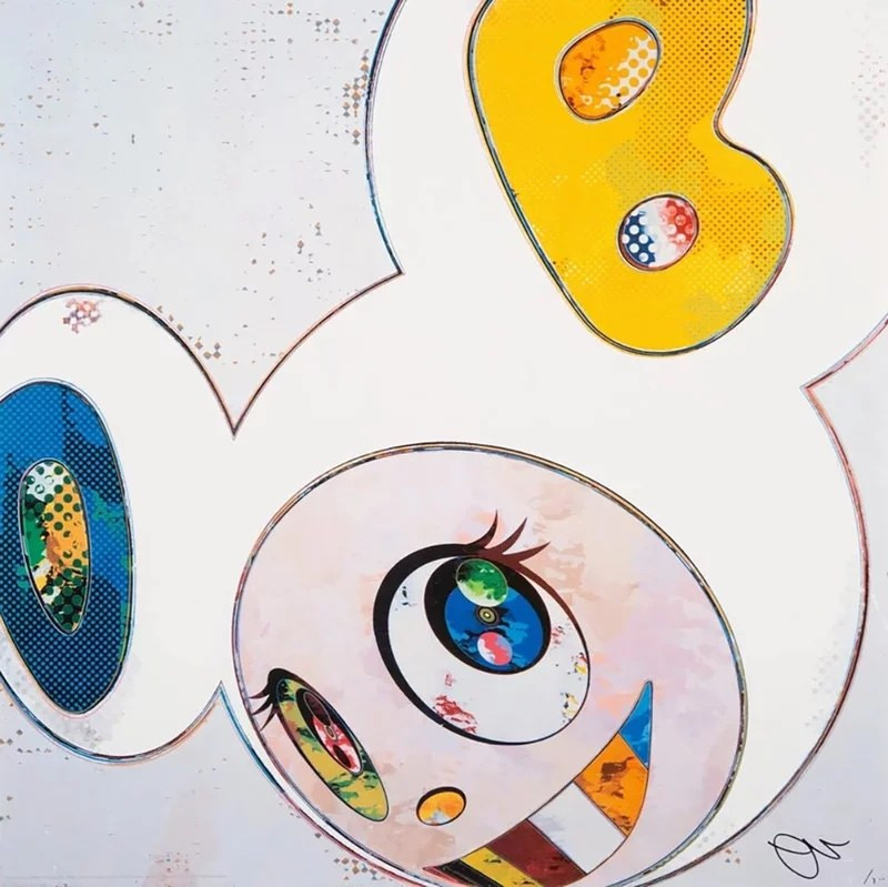 Takashi Murakami - And then (White: The Superflat Method Blue & Yellow ears), 2013, Offset lithograph in colors on smooth ...
