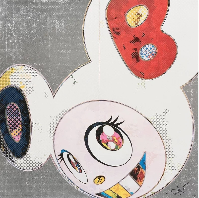 Takashi Murakami - DOB in Pure White Robe (Navy & Vermilion), 2013, Offset lithograph in colors with foil and gloss varnish