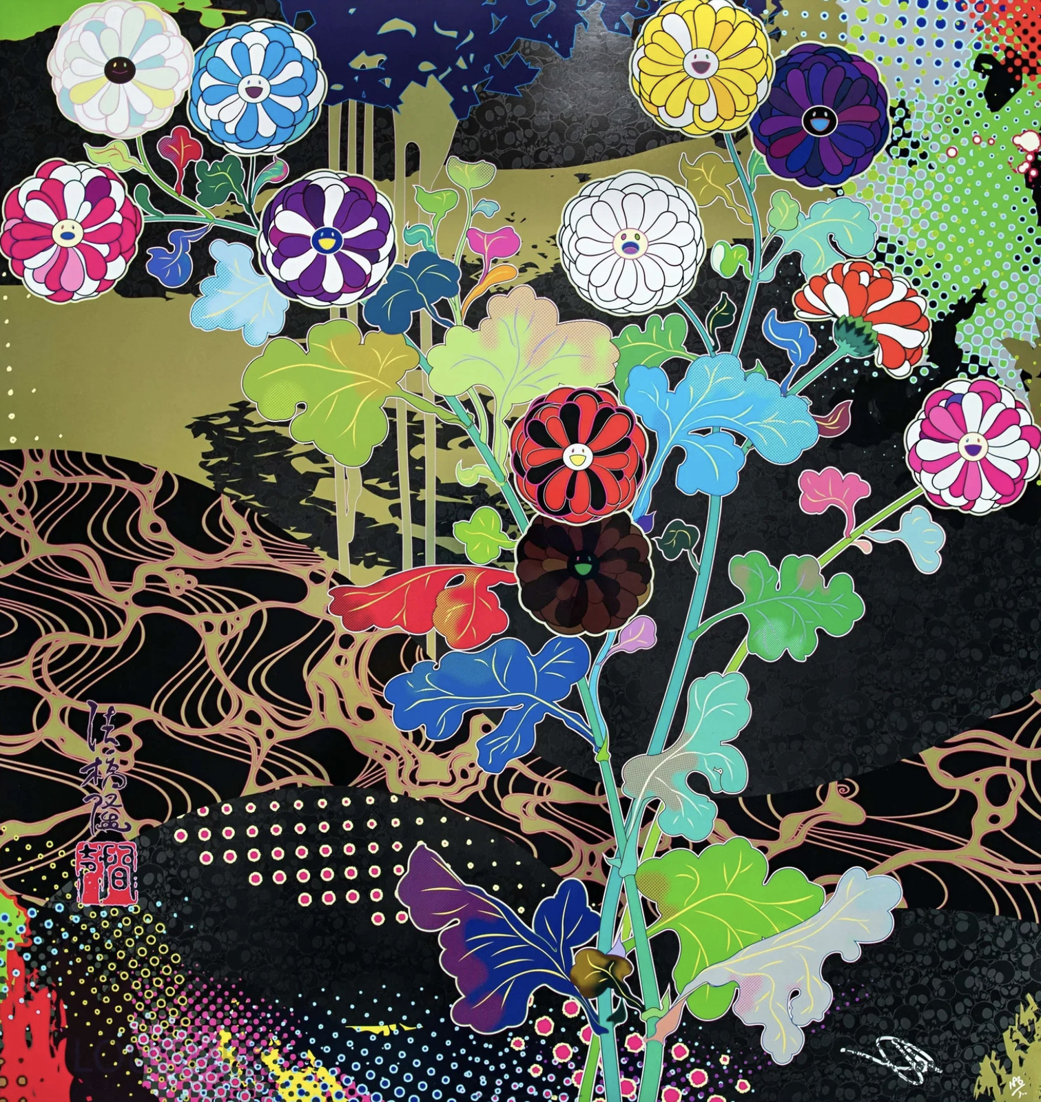Takashi Murakami - Korin: Courtly Elegance, 2016, Offset lithograph in colors with cold stamp and high gloss varnishing