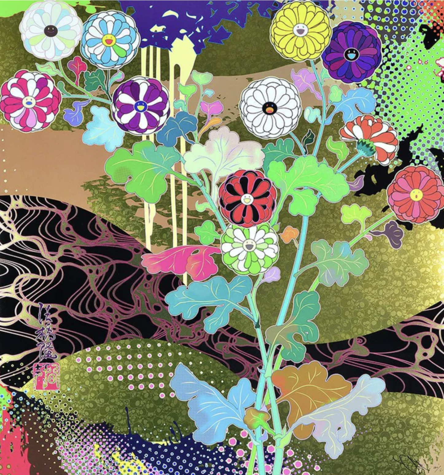 Takashi Murakami - Korin: The Time of Celebration, 2016, Offset lithograph in colors with cold stamp and high gloss varnis...