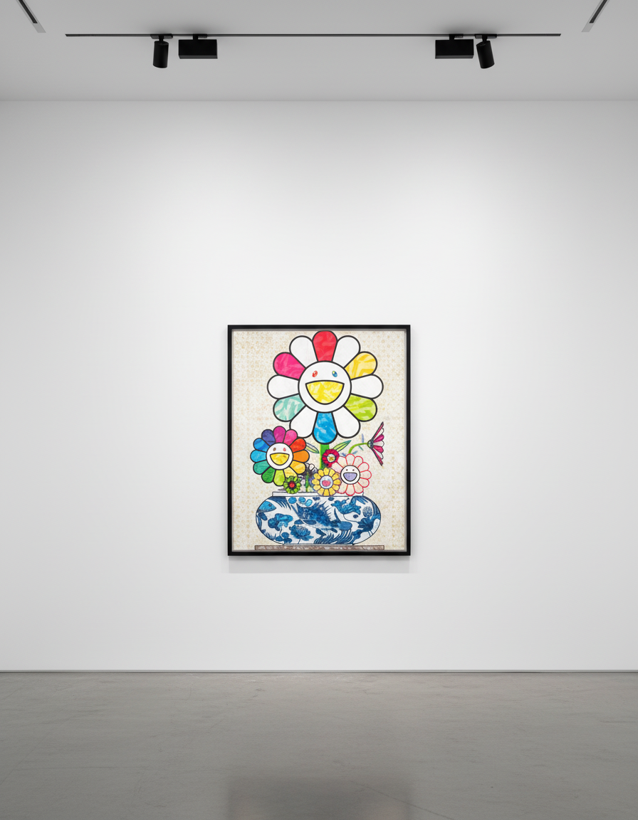 Takashi Murakami - Murakami Flowers in a Qinghua Vase, 2024, Offset printing 4 colors + silver special color for credit le...