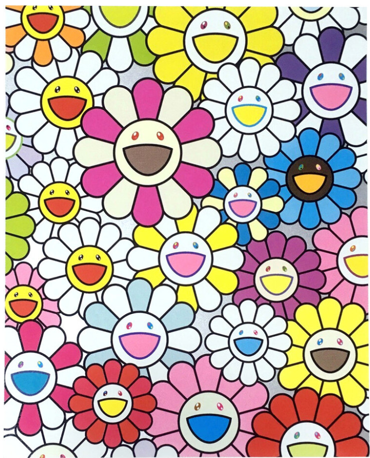Takashi Murakami - Small Flowers Painting: Pink , Purple and Many Other Colors, 2019, Offset lithograph with cold stamp