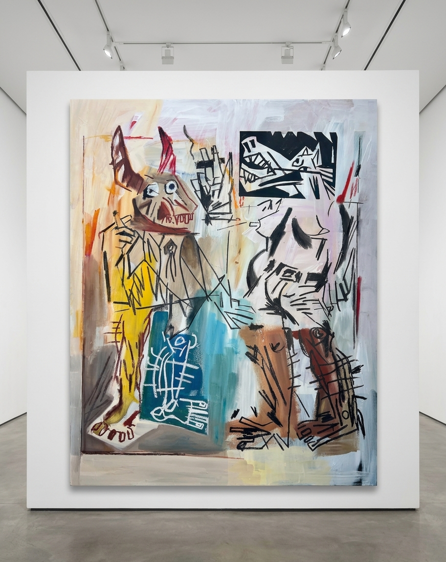 Terry Urban - The Smoke Break, 2026, Acrylic, Oil, Charcoal, Aerosol on canvas