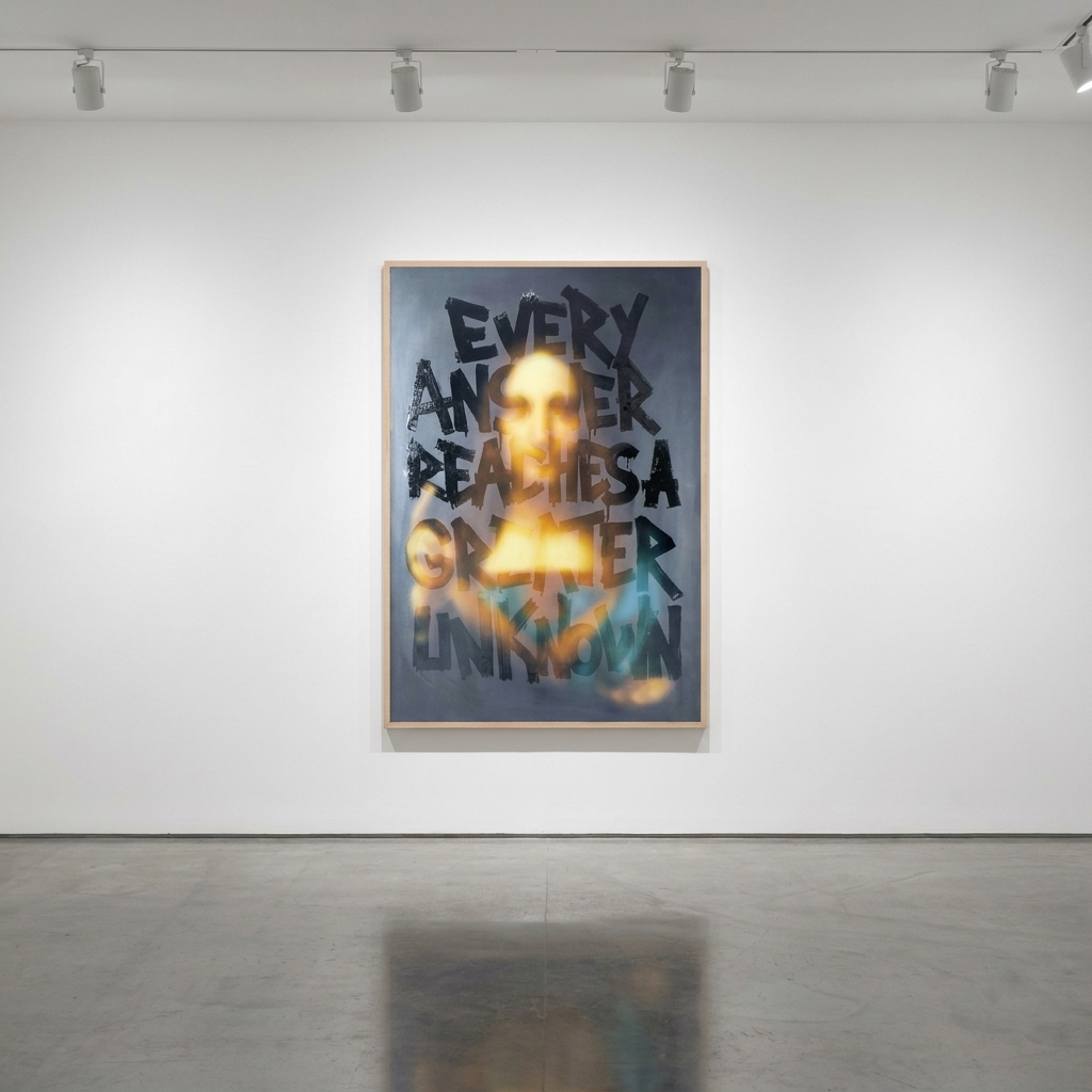 Punkmetender - The Distance of Divinity (Salvator Mundi), 2026, Oil on canvas with handwritten epoxy resin | Signed and Da...