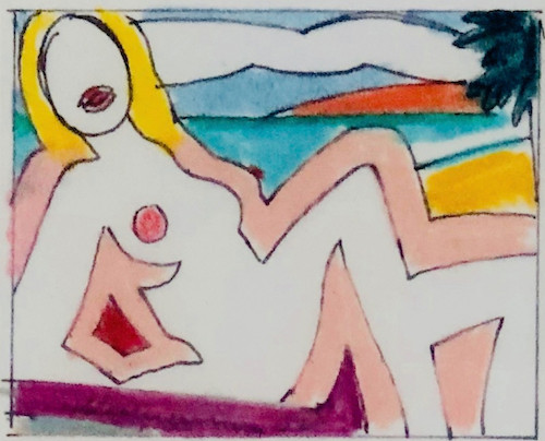 Tom Wesselman - Study For Seated Sunset Nude II, 2002, Ink and waxed tracing paper