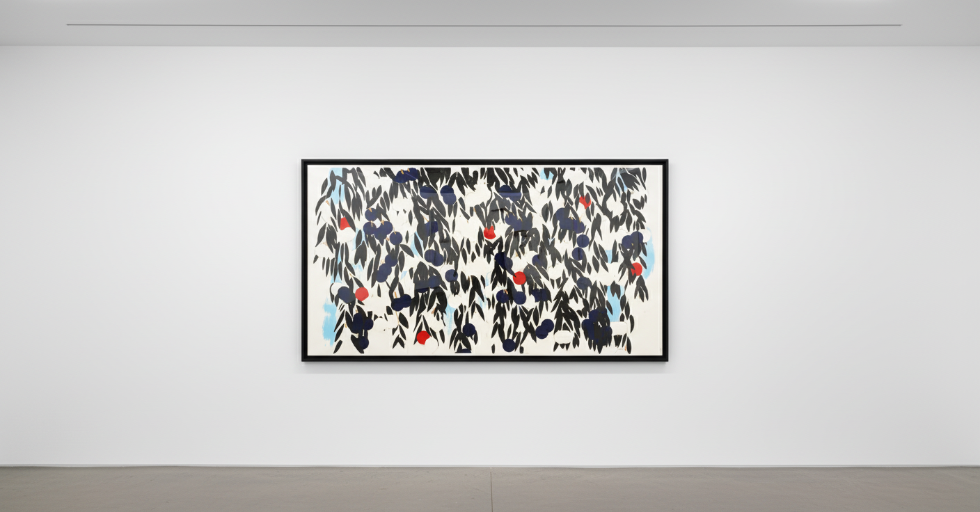 Donald Sultan - Mimosa with Red, 2021, Silkscreen with enamel inks, glocking and tar-like texture on museum board