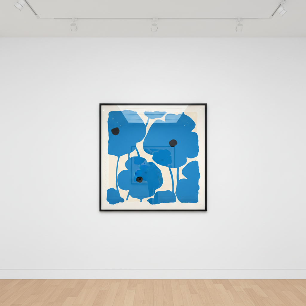 Donald Sultan - Seven Blues, 2024, Color silkscreen with enamel inks, flocking, and tar-like texture on Rising 4-ply museu...