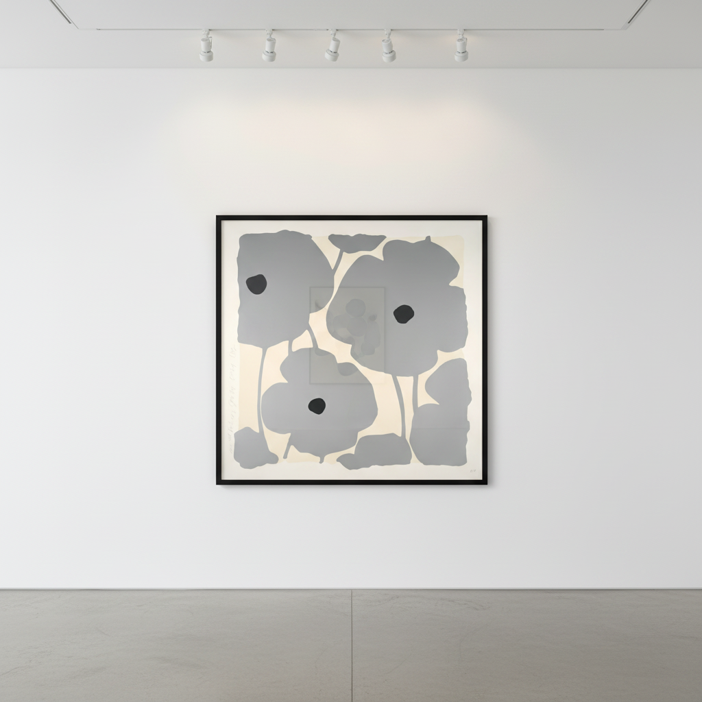 Donald Sultan - Seven Silvers, 2024, Color silkscreen with enamel inks, flocking, and tar-like texture on Rising 4-ply mus...