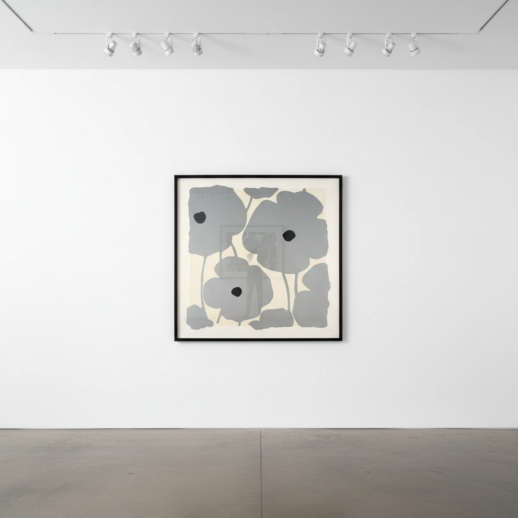 Donald Sultan - Seven Silvers Jan. 24, 2024, Color silkscreen with enamel inks, flocking, and tar-like texture on Rising 4...