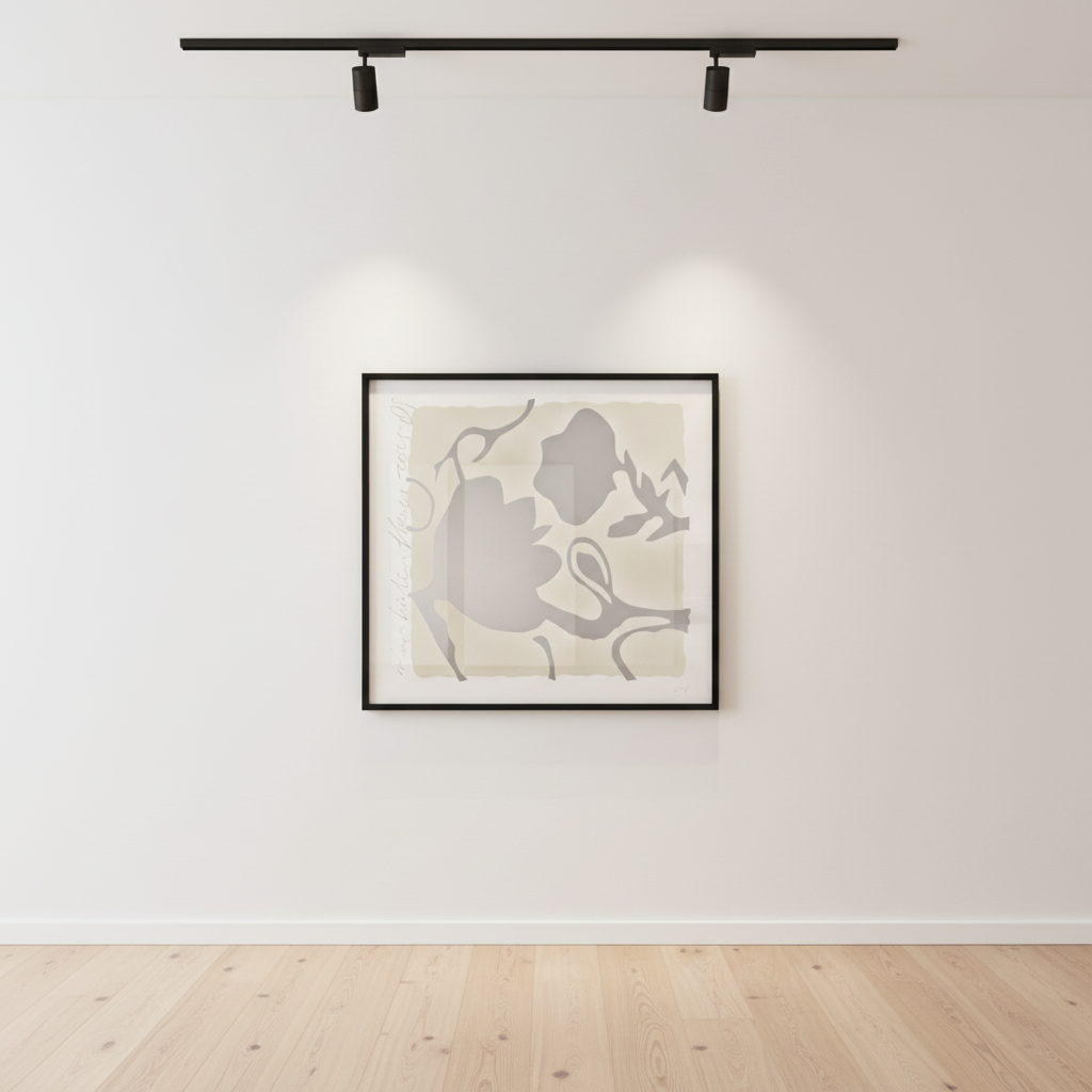 Donald Sultan - Silver Lantern Flowers, 2025, Color silkscreen with enamel inks and tar-like texture on Rising 2-ply museu...