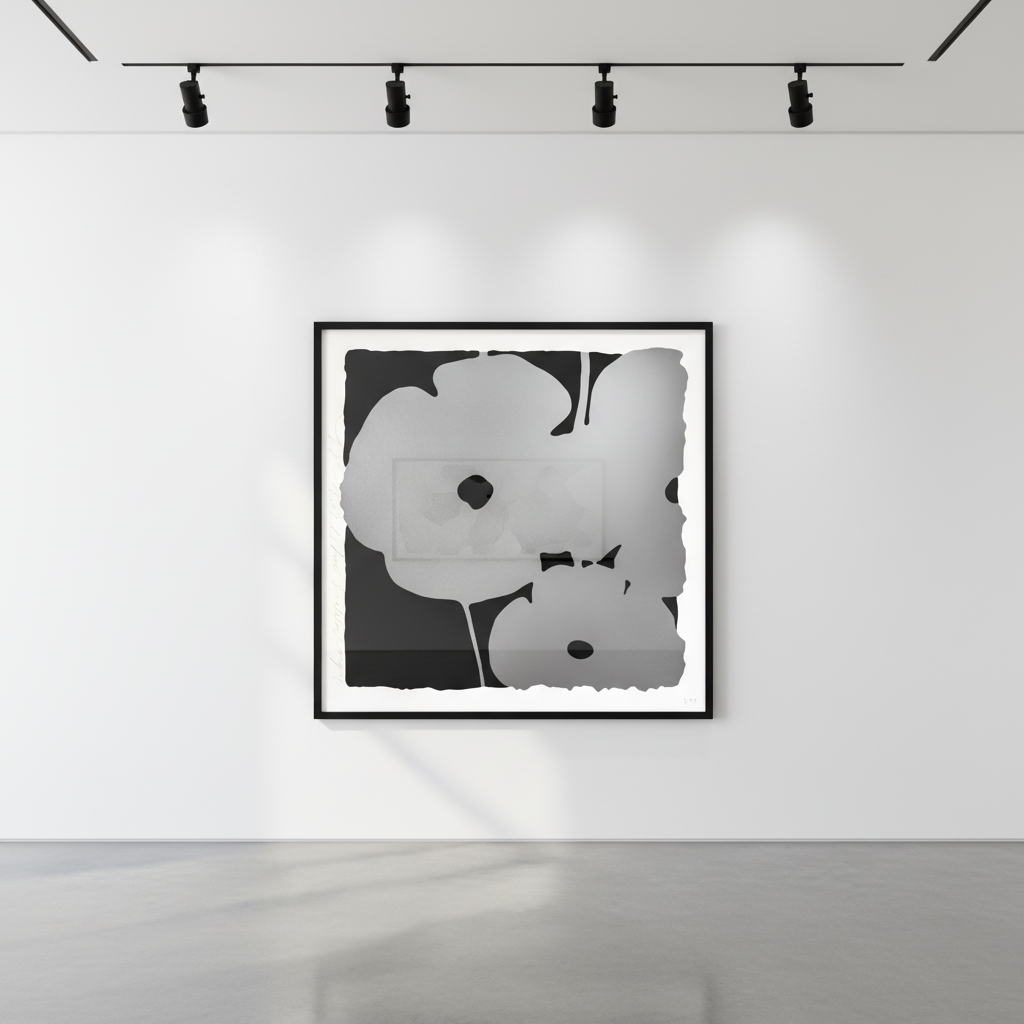 Donald Sultan - Silver Poppies, Aug 17, 2022, Color Silkscreen with enamel inks, flocking, and tar-like texture on Rising ...