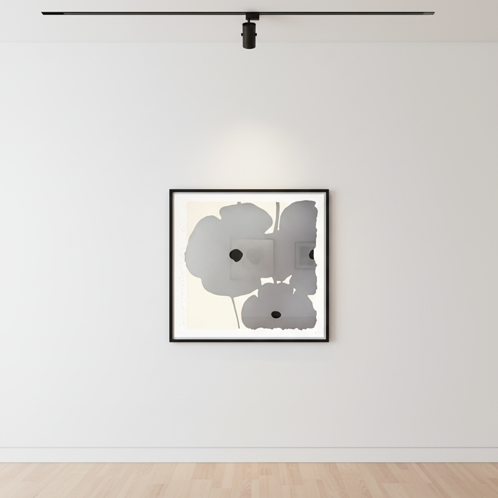 Donald Sultan - Silver Poppies, Sept 7, 2022, Color Silkscreen with enamel inks, flocking, and tar-like texture on Rising ...