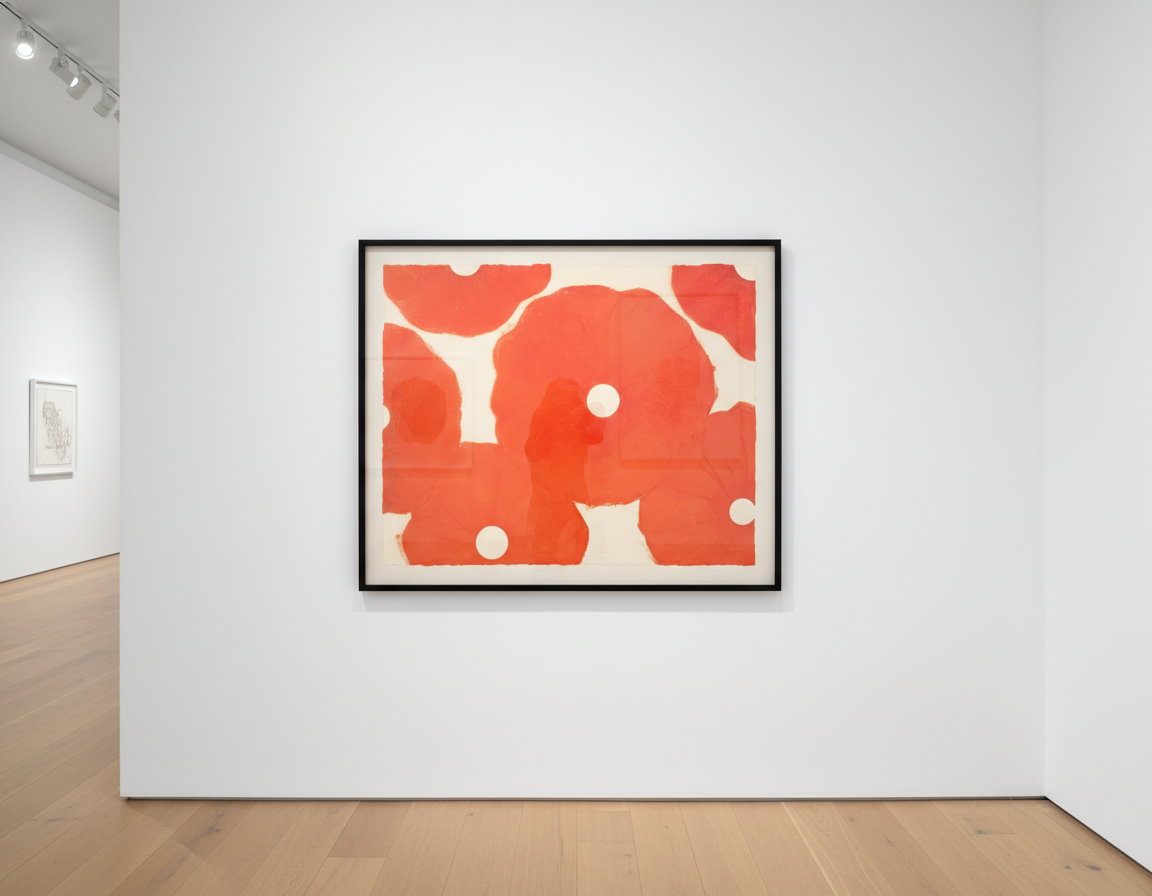 Donald Sultan - Six Poppies (red), 2023, Color silkscreen with enamel inks, flocking, and over printed flocking on Somerse...