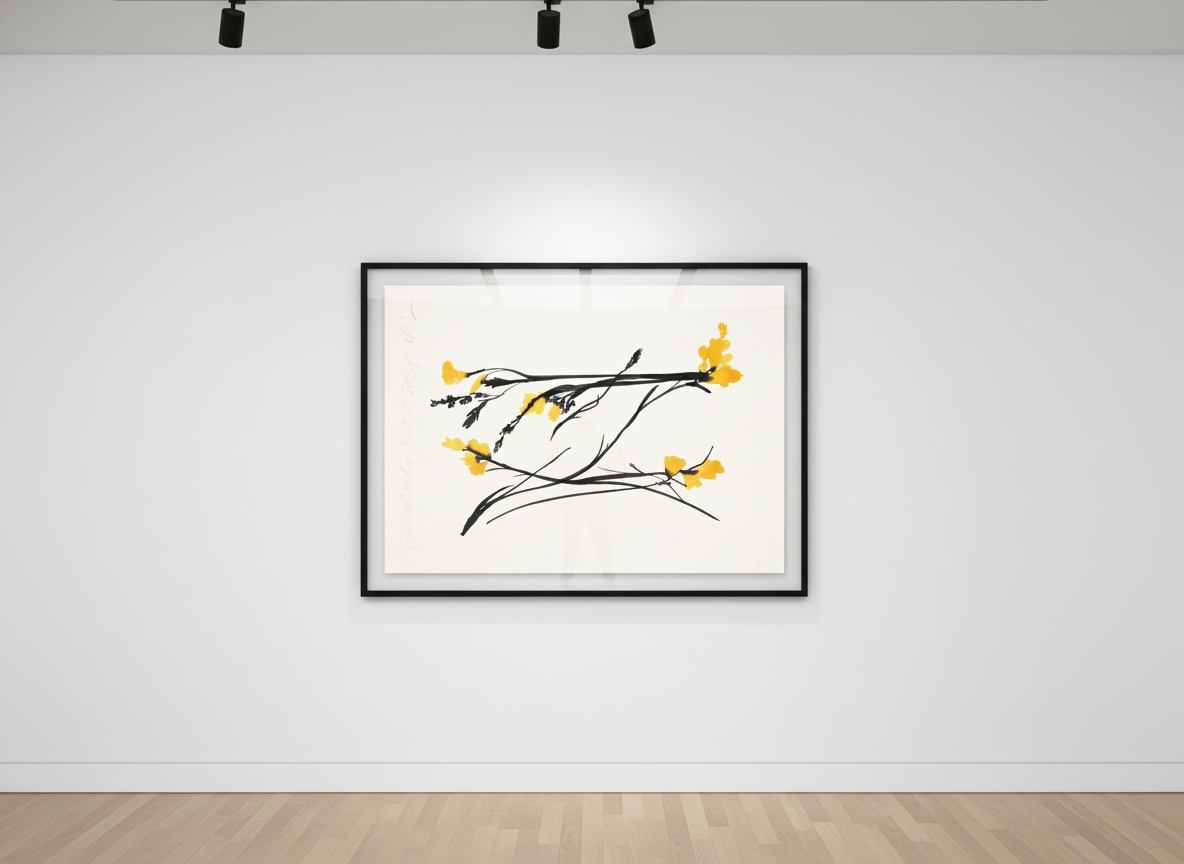 Donald Sultan - Three Freesias yellow, 2024, Archival pigment ink on Japanese mulberry 110 gsm fine art paper