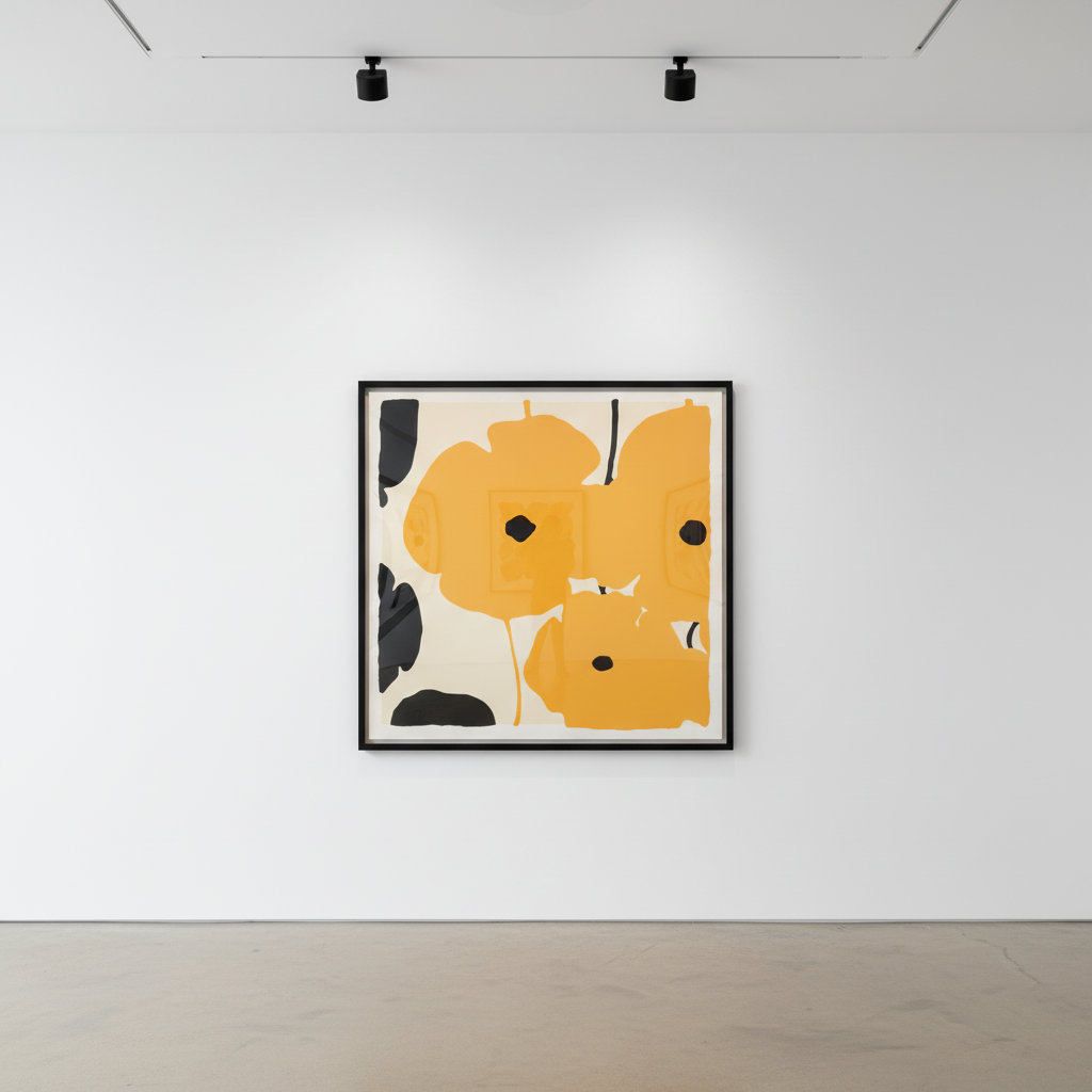 Donald Sultan - Yellow and Black Poppies, 2020, Silkscreen with overprinted flocking on 4-ply Rising Museum Board