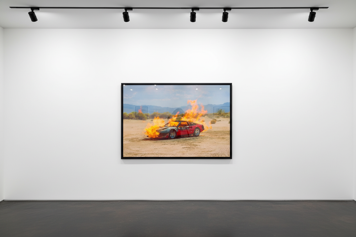 Tyler Shields - Ferrari On Fire II, 2023, Digital C Print