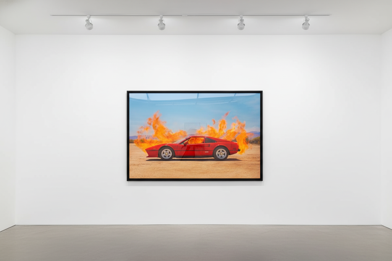 Tyler Shields - Ferrari On Fire, 2022, Digital c print