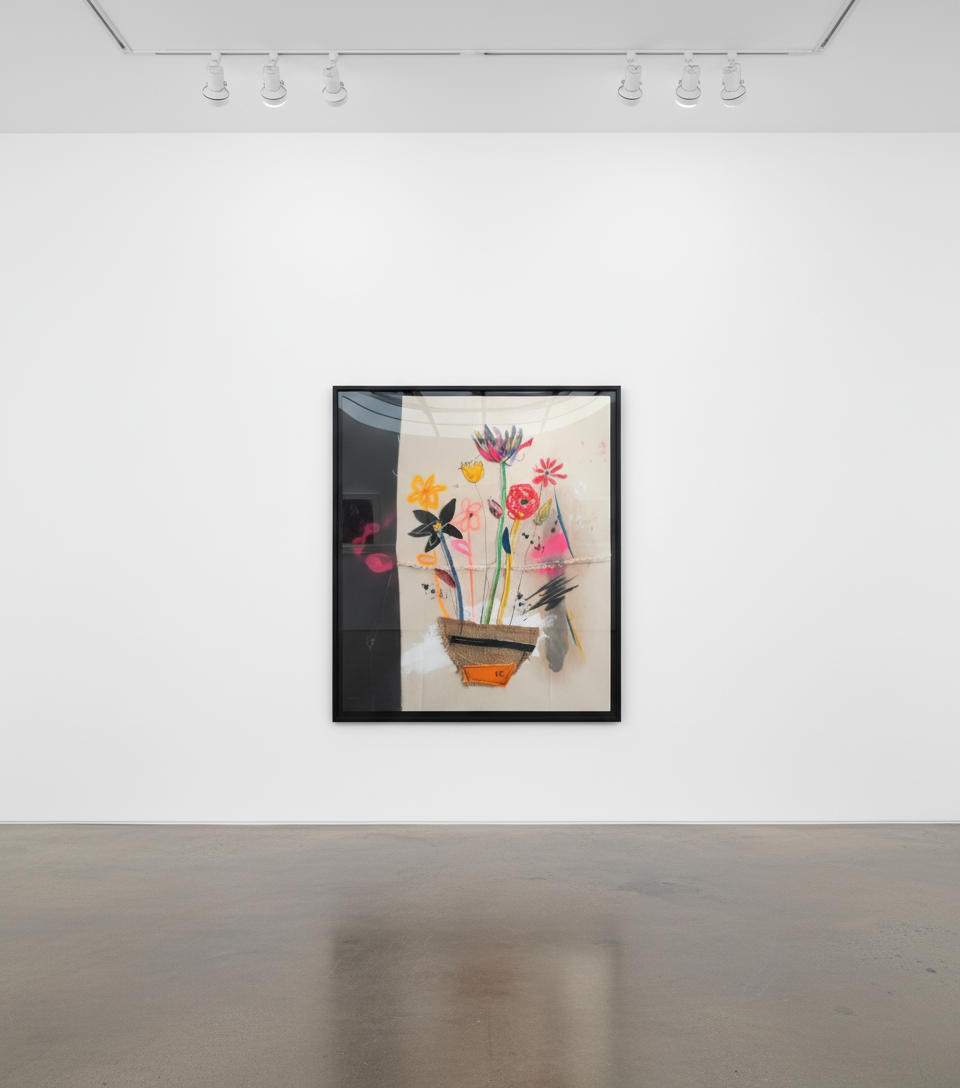 Vincent Chung - Hear You Out, 2020, Acrylic, avocado oil, oil sticks, dirt, spray paint, burlap, irrigation strings on sew...