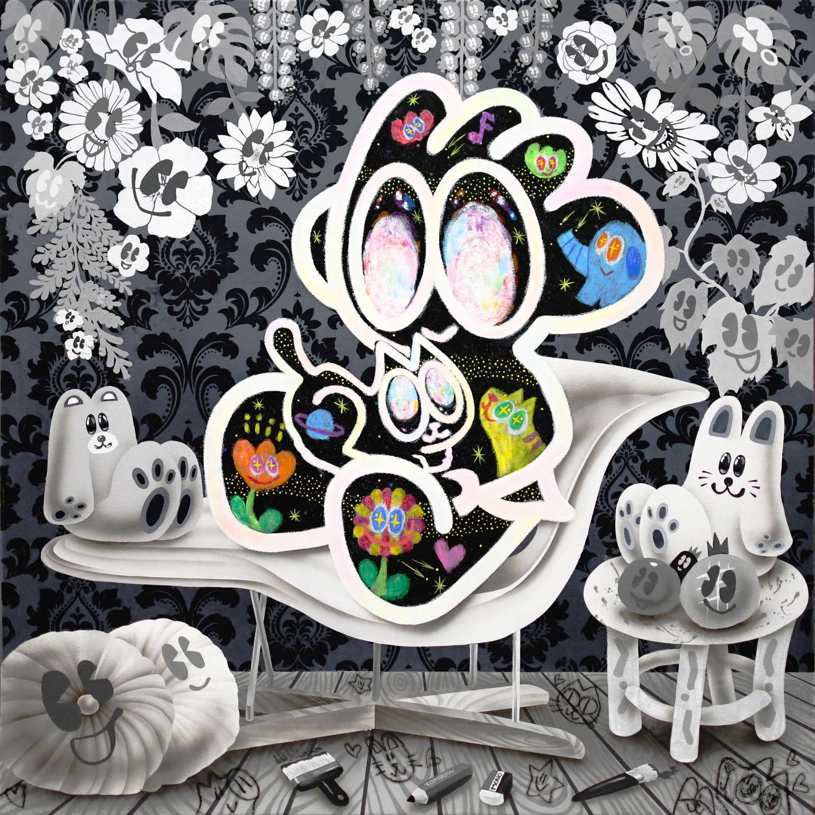 Yusuke Toda - Mew on Yum, 2023, Acrylic and oil stick on canvas