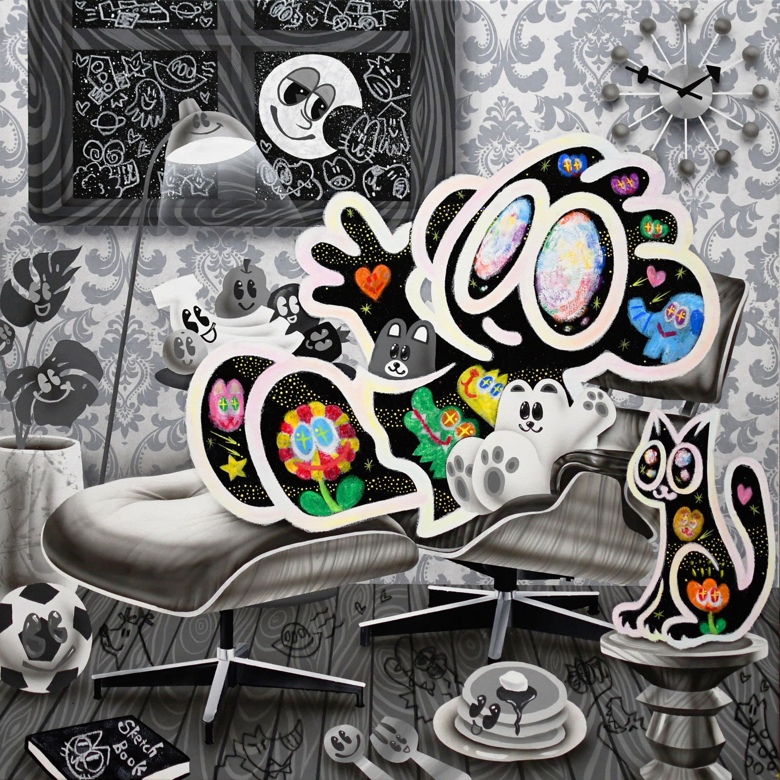 Yusuke Toda - Yum and Moon, 2023, Acrylic and oil stick on canvas