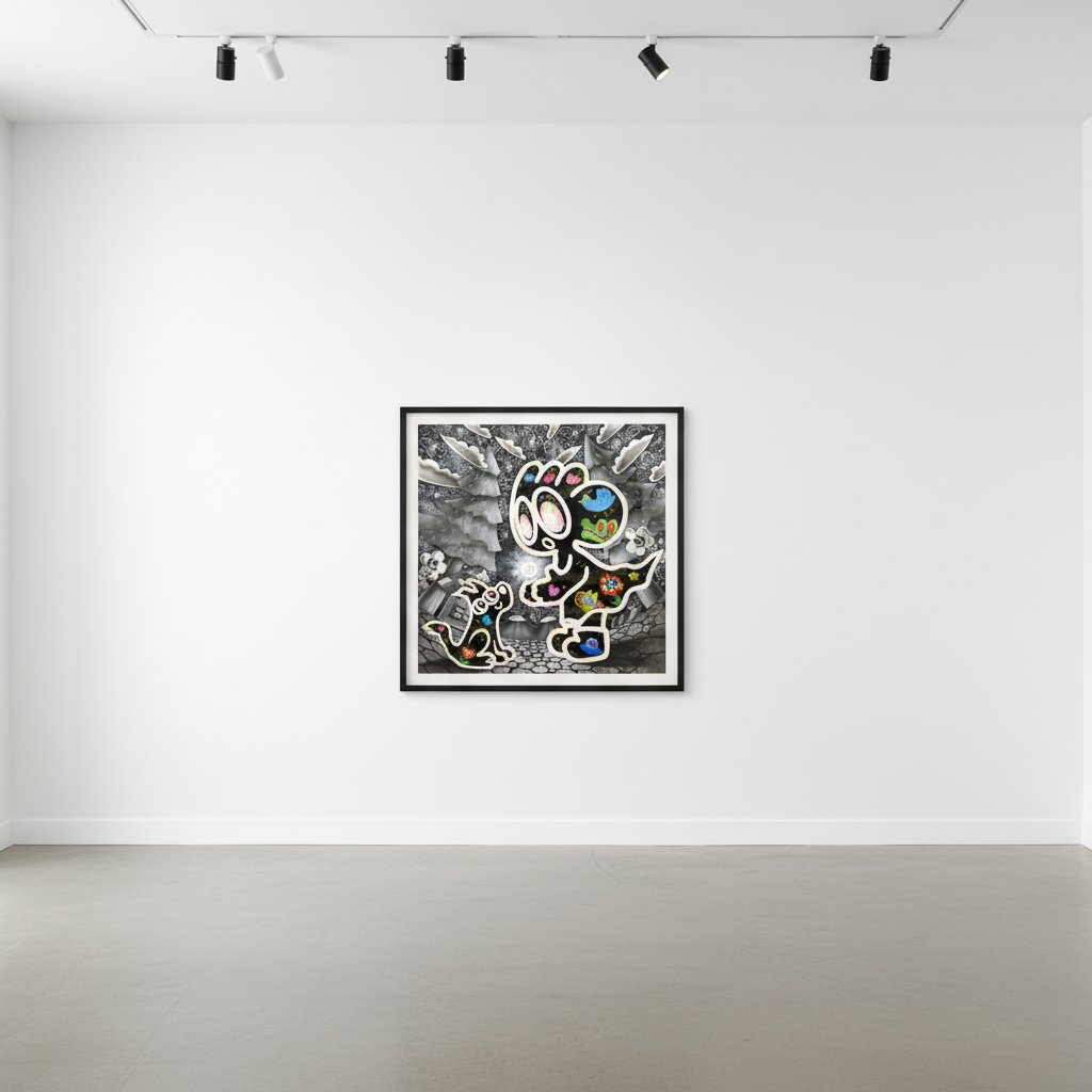 Yusuke Toda - Yum and Tiny Sun, 2023, Acrylic and oil stick on canvas