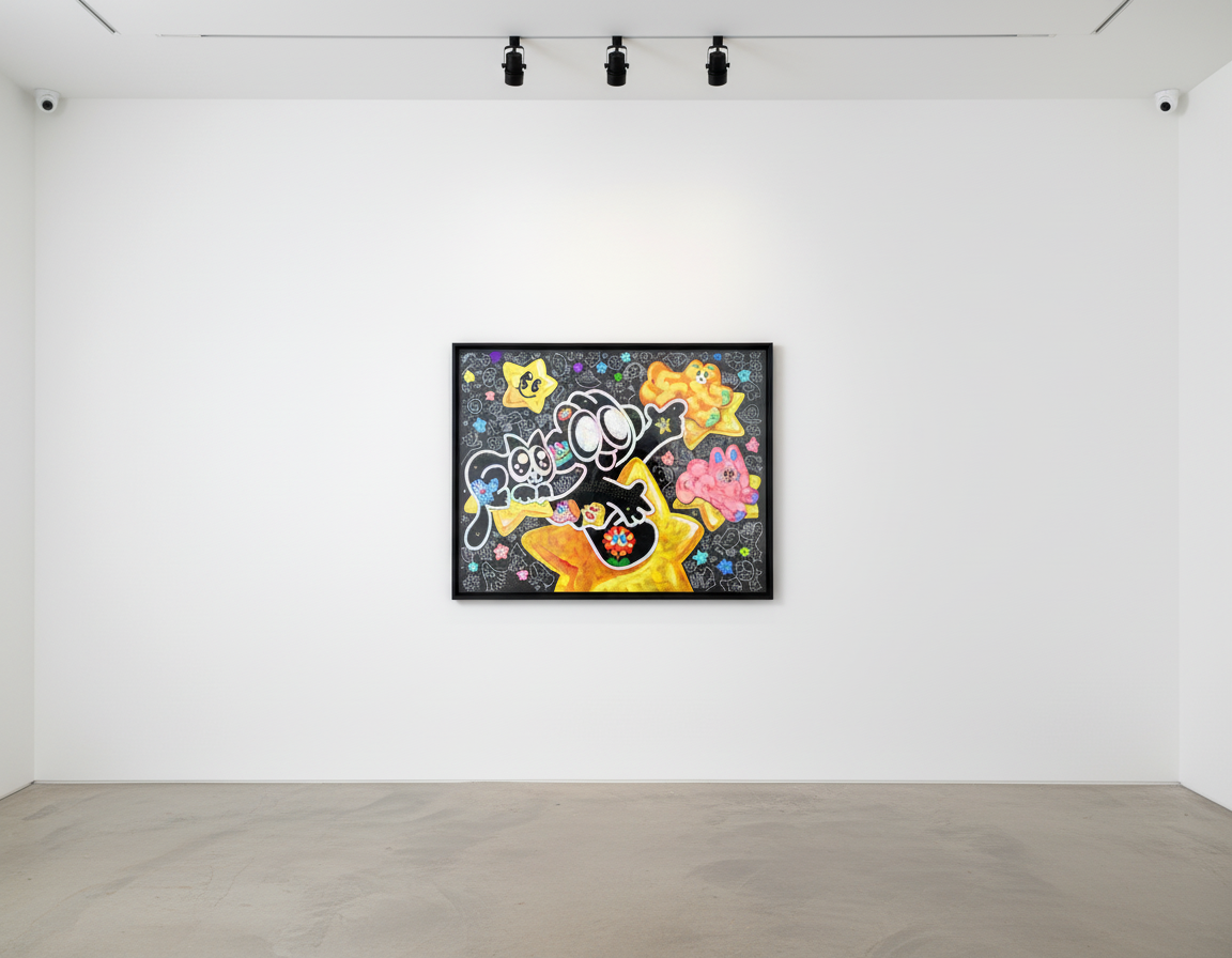 Yusuke Toda - YUM MEW on the shooting star., 2025, Mixed media on canvas