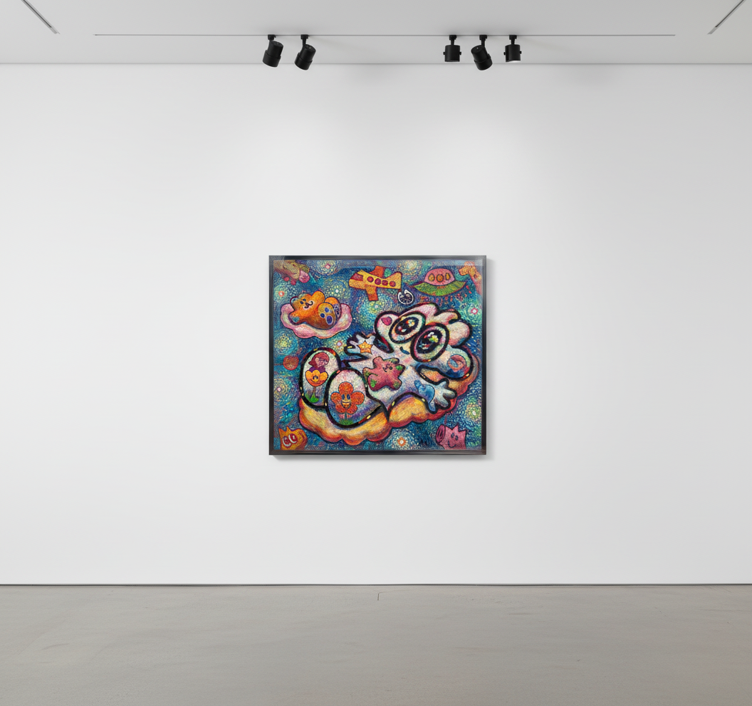 Yusuke Toda - YUM POM in the Clouds, 2023, Acrylic on canvas