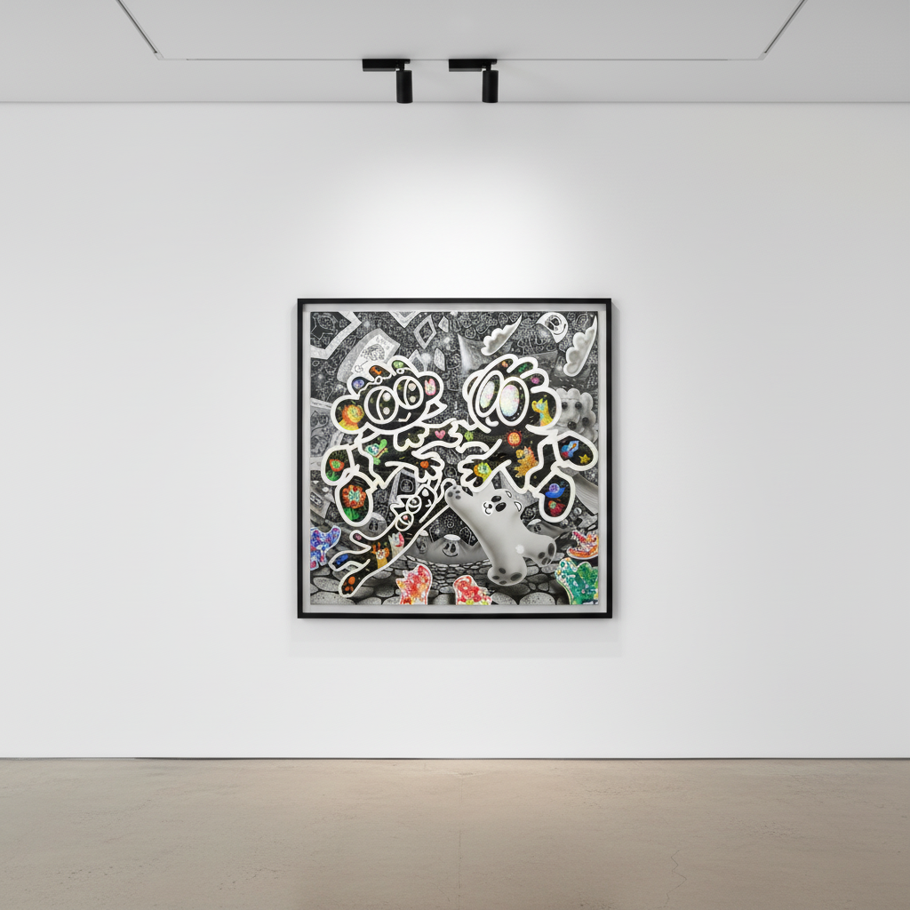 Yusuke Toda - Yum, Rin, Bow, Pom, 2023, Acrylic and oil stick on canvas