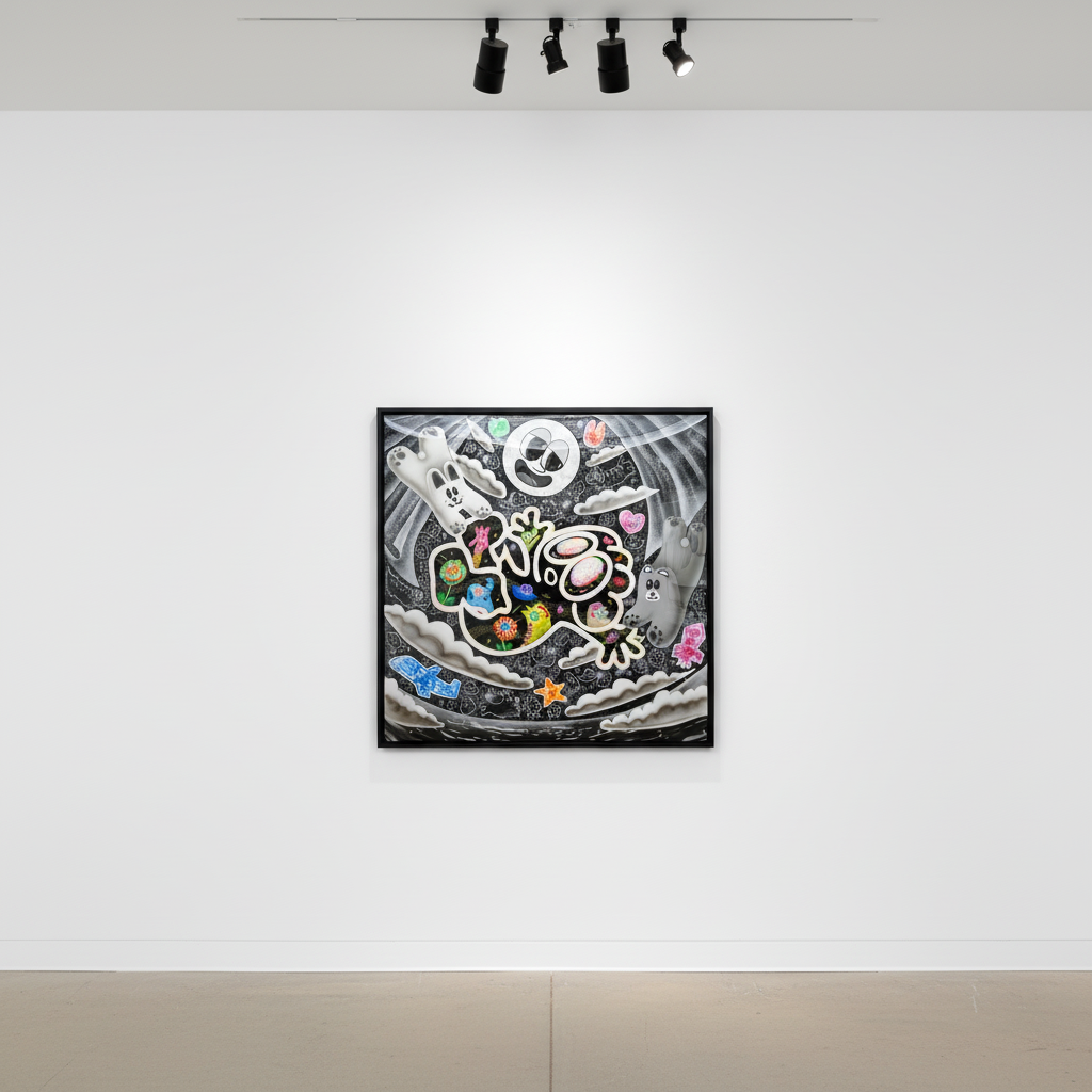 Yusuke Toda - Yum's Night Flight, 2023, Acrylic and oil stick on canvas