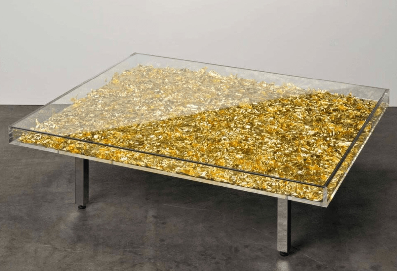 Yves Klein - Table Monogold, 1961/1963, 3,000 sheets of gold leaf, glass, plexiglass, wood, and steel