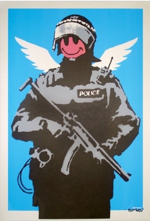 Banksy - Flying Copper (Pink Face) (Signed)