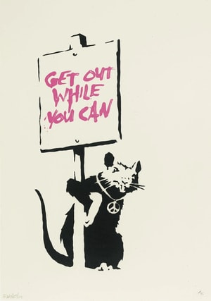 Banksy - Get Out While You Can (Pink) (Signed)