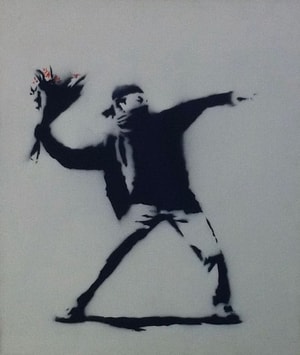 Banksy - Love Is In The Air Flower Thrower Canvas