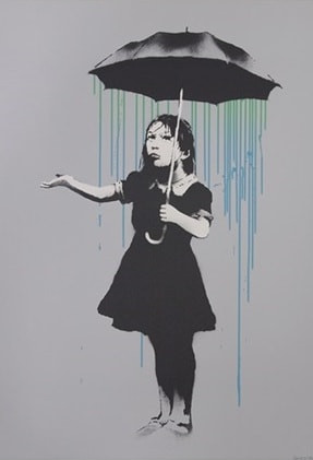 Banksy - Nola Umbrella Girl Blue Green