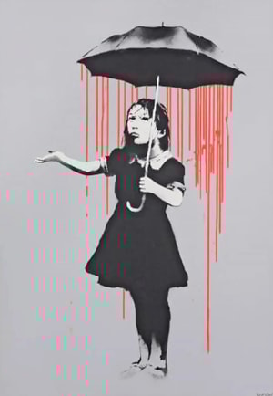 Banksy - NOLA Umbrella Girl Dark Orange Rain