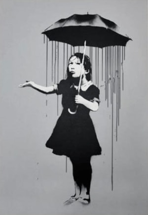 Banksy - NOLA Umbrella Girl Grey Rain
