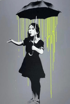 Banksy - NOLA Umbrella Girl Yellow Rain
