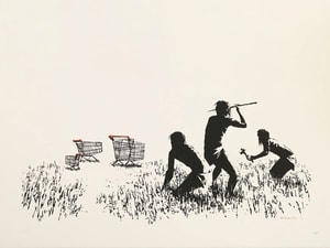 Banksy - Trolley Hunters (Black & White) (Signed)