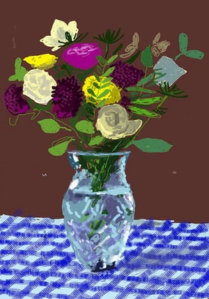 David Hockney - 20th March 2021, Flowers, Glass Vase on a Table