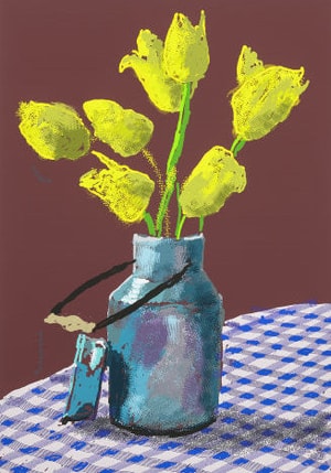 David Hockney - 21st April, Yellow Flowers In A Small Milk Churn