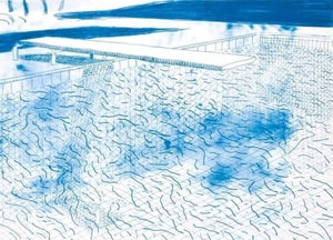David Hockney - Lithograph of Water Made Of Lines, Blue Wash