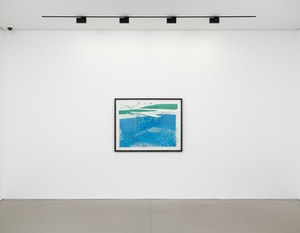 David Hockney - Lithograph Of Water Made Of Lines, Crayon And Two Blue Washes