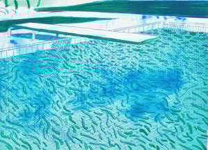David Hockney - Lithograph of Water Made Of Lines With A Light Blue and Light Green Wash