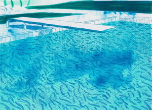 David Hockney - Lithograph of Water Made Of Lines With Two Light Blue Washes