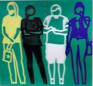 Julian Opie - Yellow Black White Blue (Standing People)
