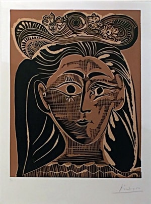 Pablo Picasso - Portrait de Jacqueline Au Chapeau De Paille Fleuri